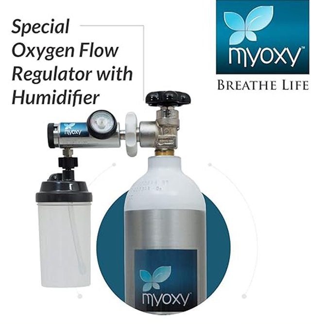 MyOxy Oxygen Cylinder Light Weight Aluminium Oxygen Cylinder 330 Litres with Humidifier and Bag(Pack of 1, 330 Litres) - Image 4