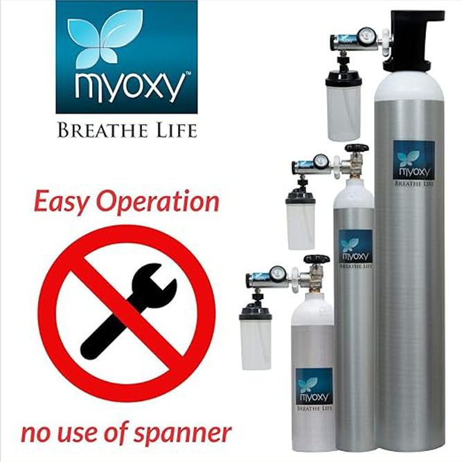 MyOxy Oxygen Cylinder Light Weight Aluminium Oxygen Cylinder 330 Litres with Humidifier and Bag(Pack of 1, 330 Litres) - Image 6