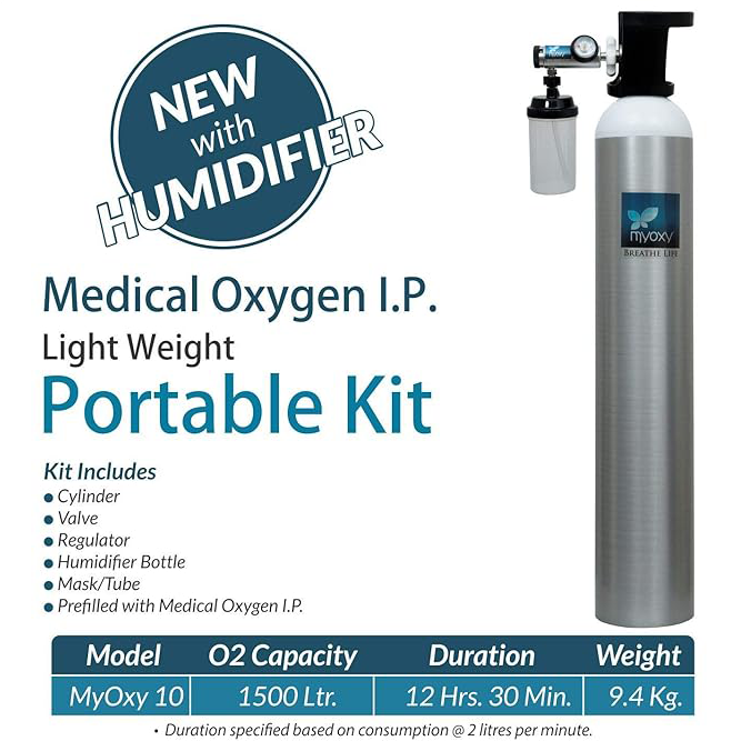MyOxy Light Weight Oxygen Cylinder (1500 Litres) with Humidifier - Image 3