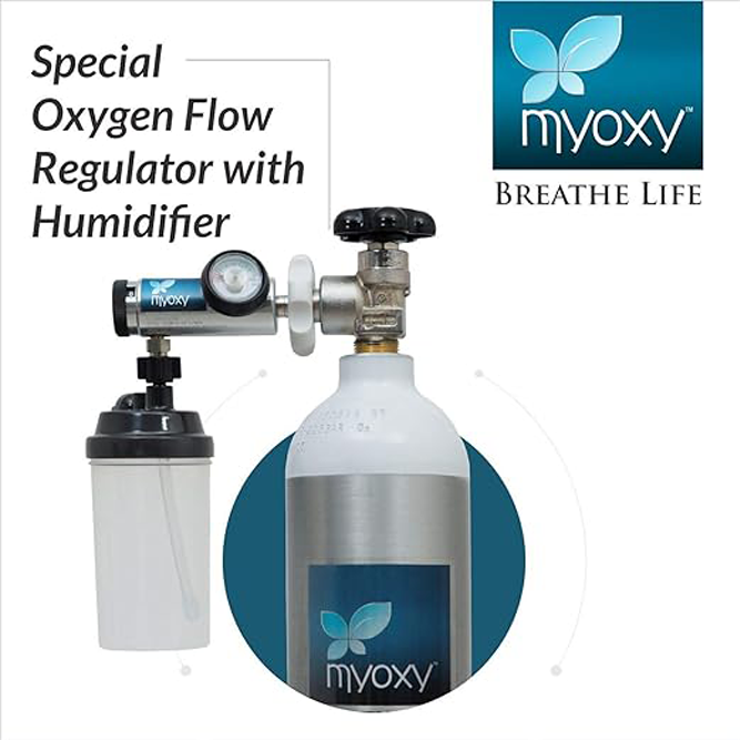 MYOXY Light Weight Portable Oxygen Cylinder for Home Patient with regulator and Trolley (1500 Litres). - Image 3