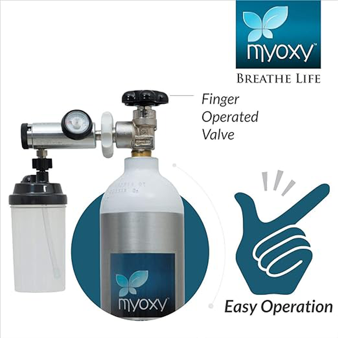MYOXY Light Weight Portable Oxygen Cylinder for Home Patient with regulator and Trolley (1500 Litres). - Image 4