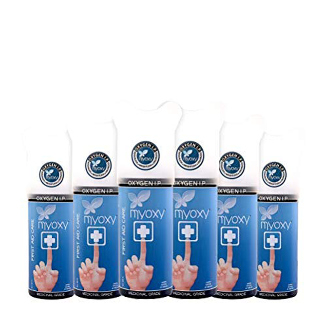 MyOxy Portable Oxygen Can - Family Pack of 6 Cans Canister of Clean Oxygen with Inbuilt mask, Canned Oxygen for Hiking, Altitude, Late Nights (35.4 Litres, Pack of 6)